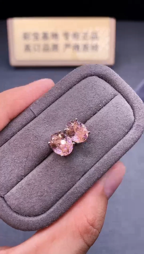 银S925镶嵌耳饰双色碧玺2222