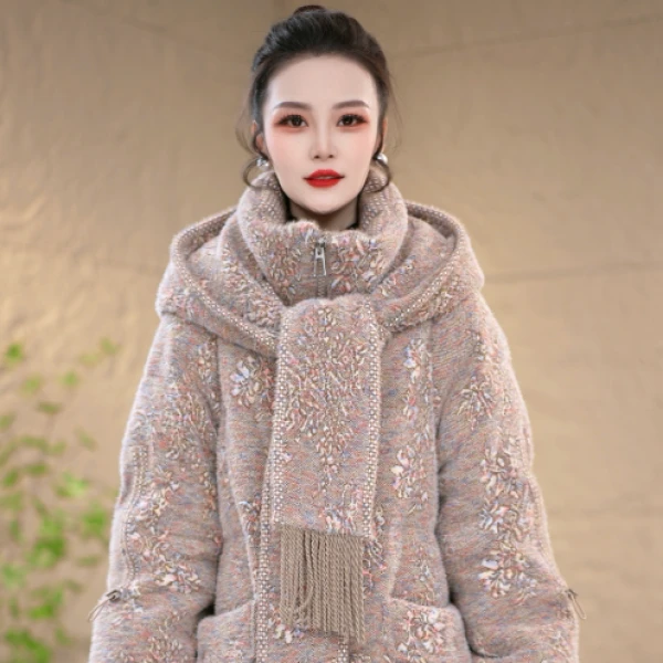 冬季高级感时尚美感显白围巾领羽绒服M-2XL