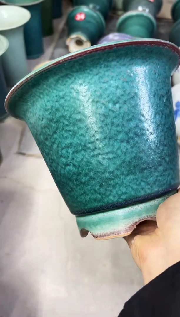 微瑕景德镇颜色釉花盆高17外口20内口17