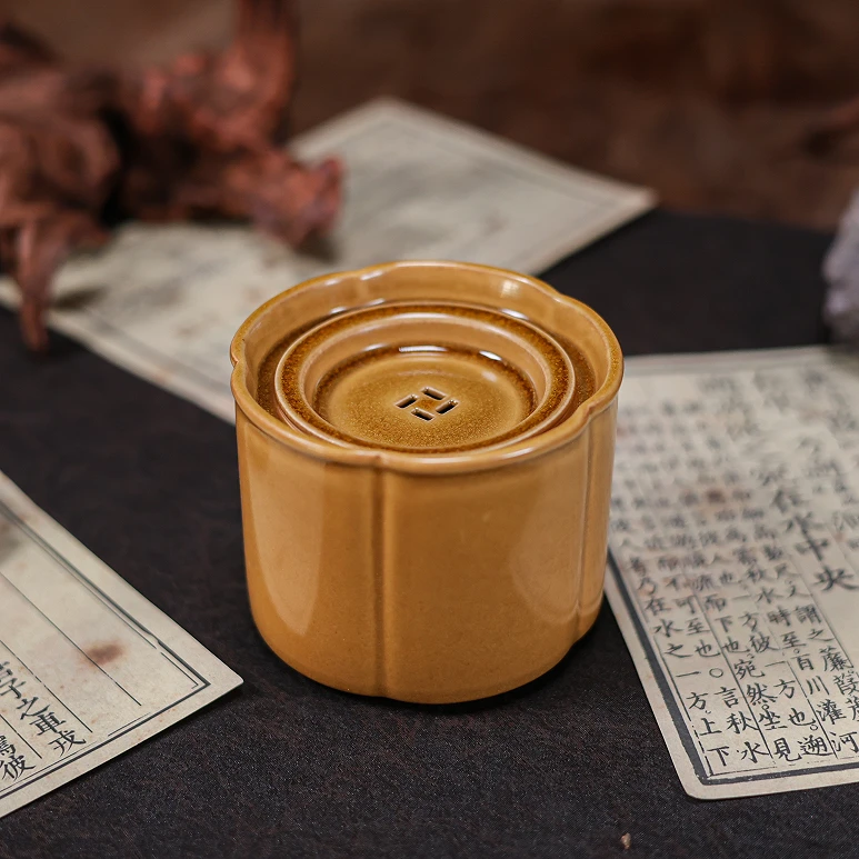 纳兰 赤金琉璃素面海棠建水茶道（W0645）