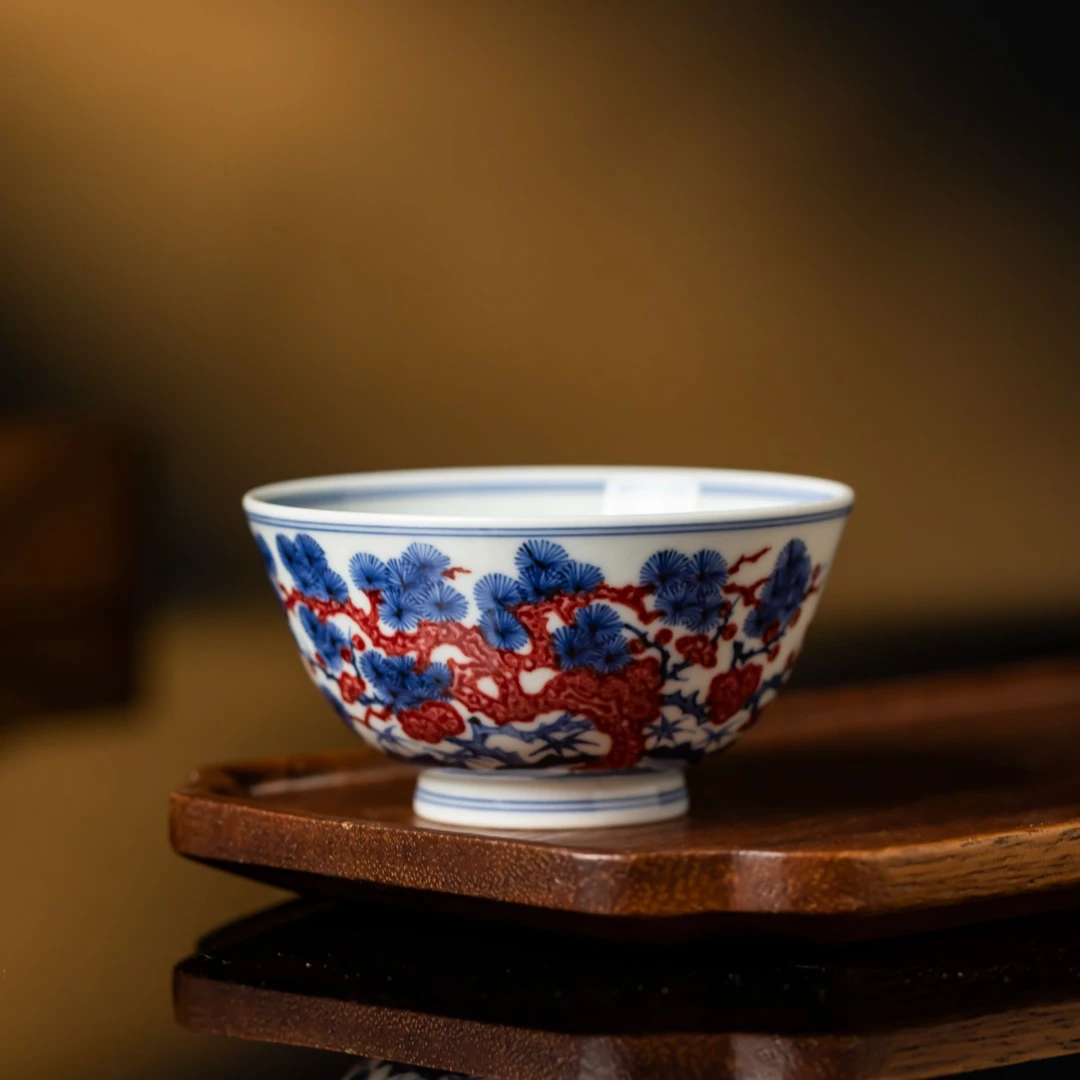〖瑶瑶甄选〗片云晚谷釉里红松竹梅盏杯手绘PYWG0151景德镇高端茶器