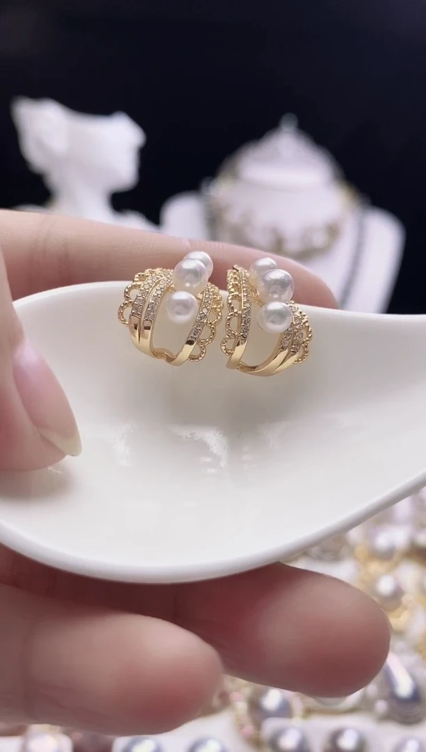 银S925镶嵌耳饰海水珍珠海水akoya珍珠耳饰