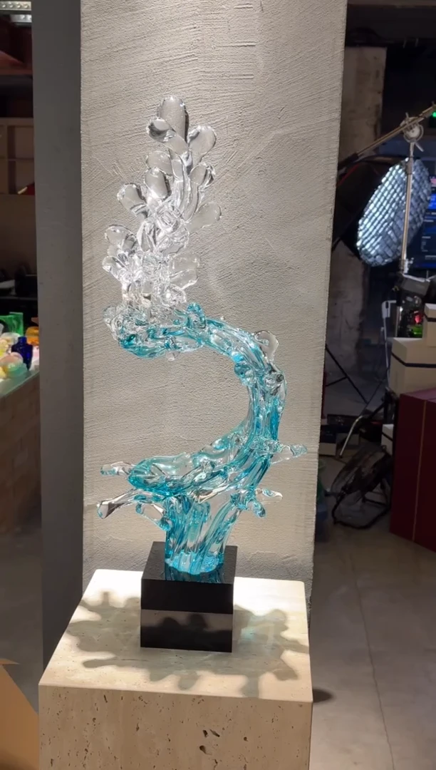 摆件?***?风生水起艺术摆件+黑色高水晶底座
