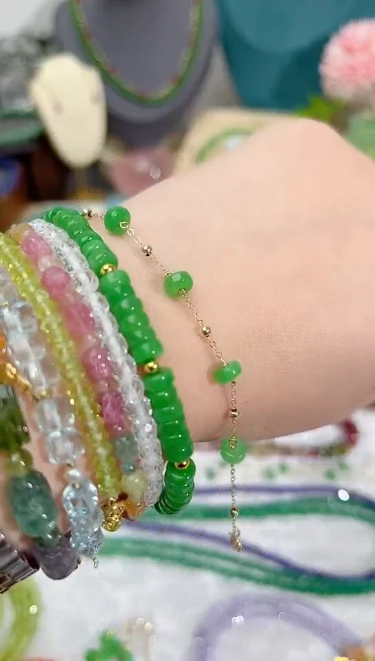 【闪购商品】翡翠手链14K金镶嵌满79