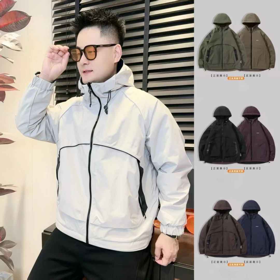 户外双面穿连帽棉外套冬季新款男士宽松保暖百搭休闲百搭潮流夹克