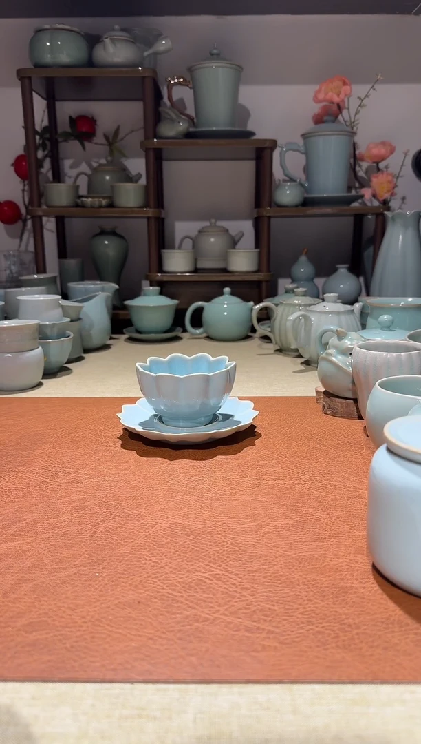 杯子瓷青莲温婉杯 将件套 主人杯咖啡杯品茗杯点心盘 天青釉一级