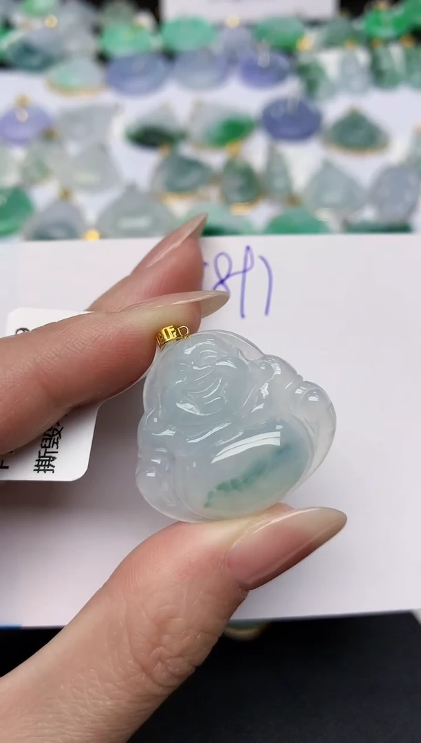 颈饰18K金镶嵌翡翠天然缅甸A货翡翠百元以上9元证书费自理