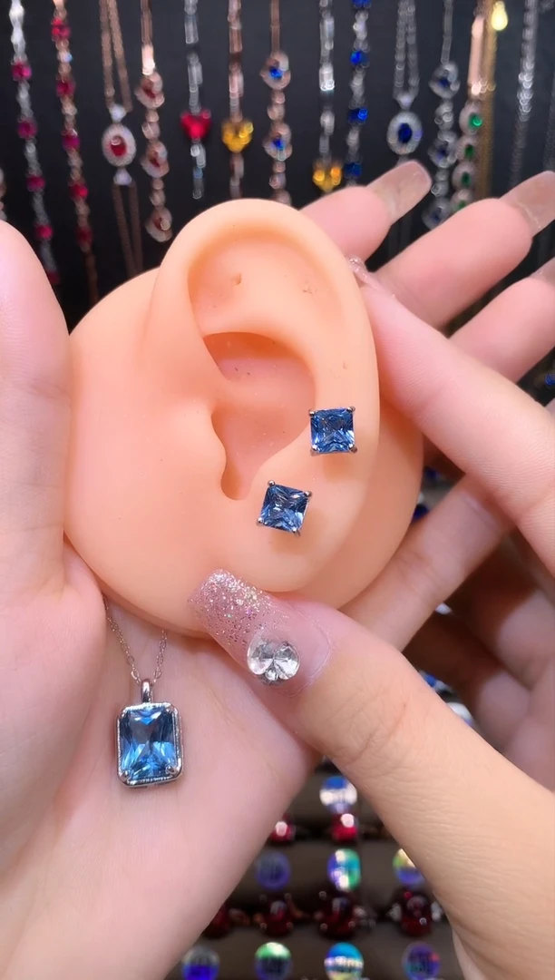 【闪购商品】蓝宝石耳饰银S925镶嵌银4