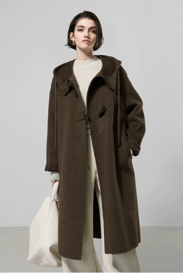 连帽保暖秋冬宽松型通勤毛呢外套大衣毛呢8875