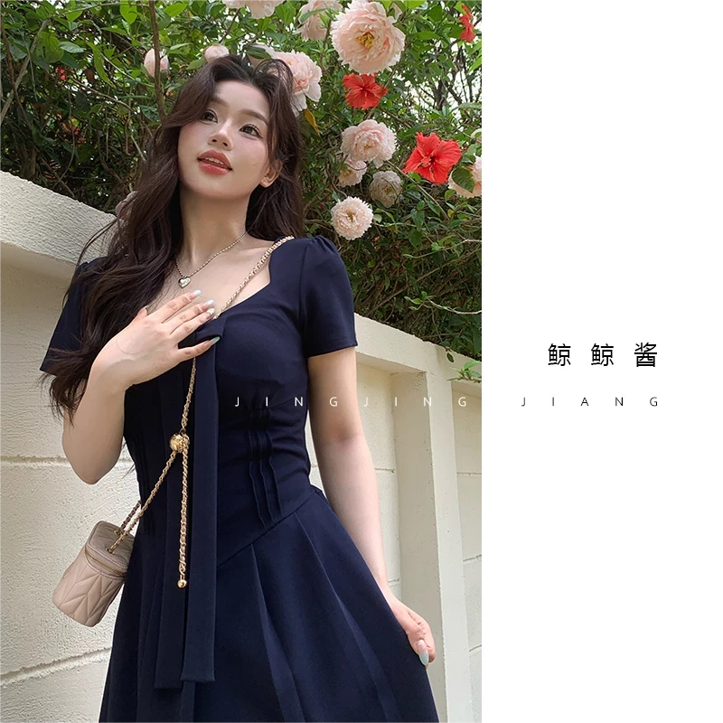 【星夜蝶舞】法式纯欲风收腰挂脖连衣裙气质格子收腰长裙显瘦裙子