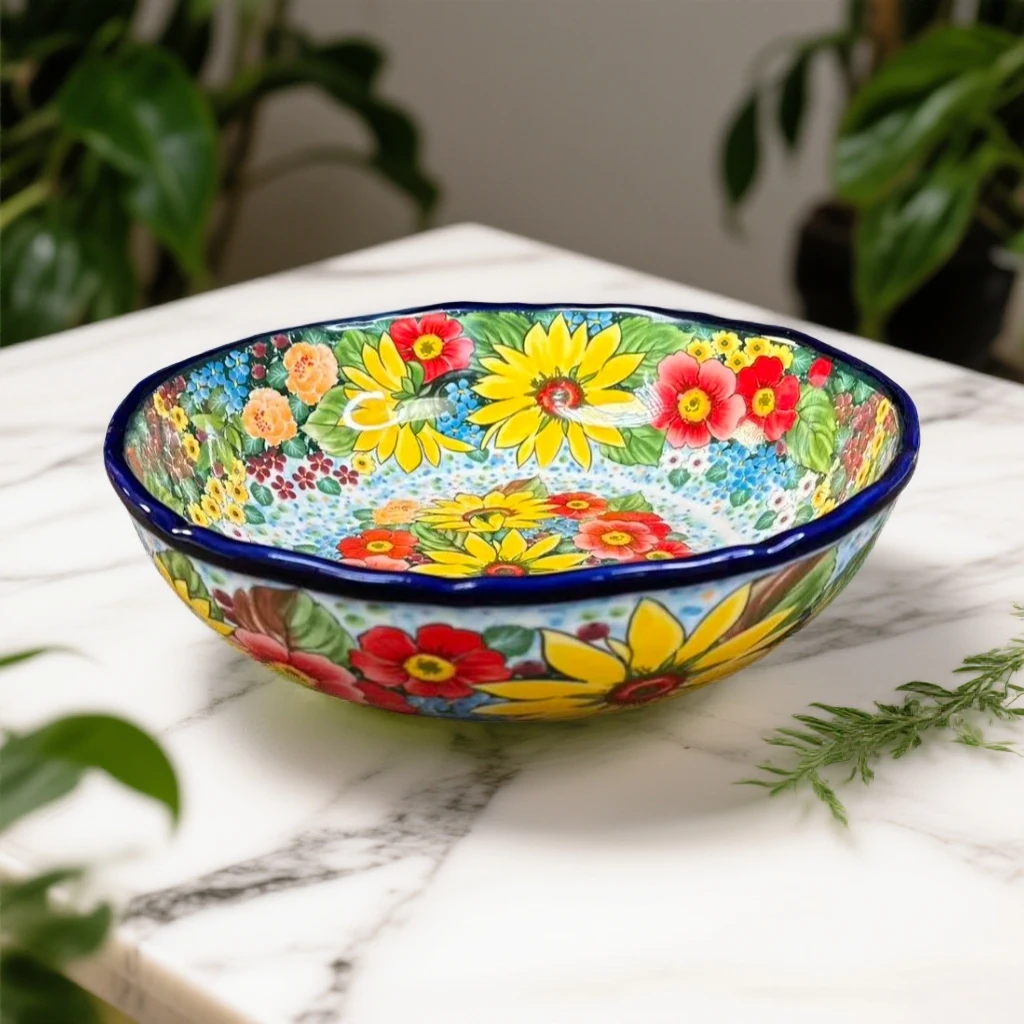 3高温瓷釉下彩黄雏菊10英寸大汤盆和面盆酸菜鱼大盆