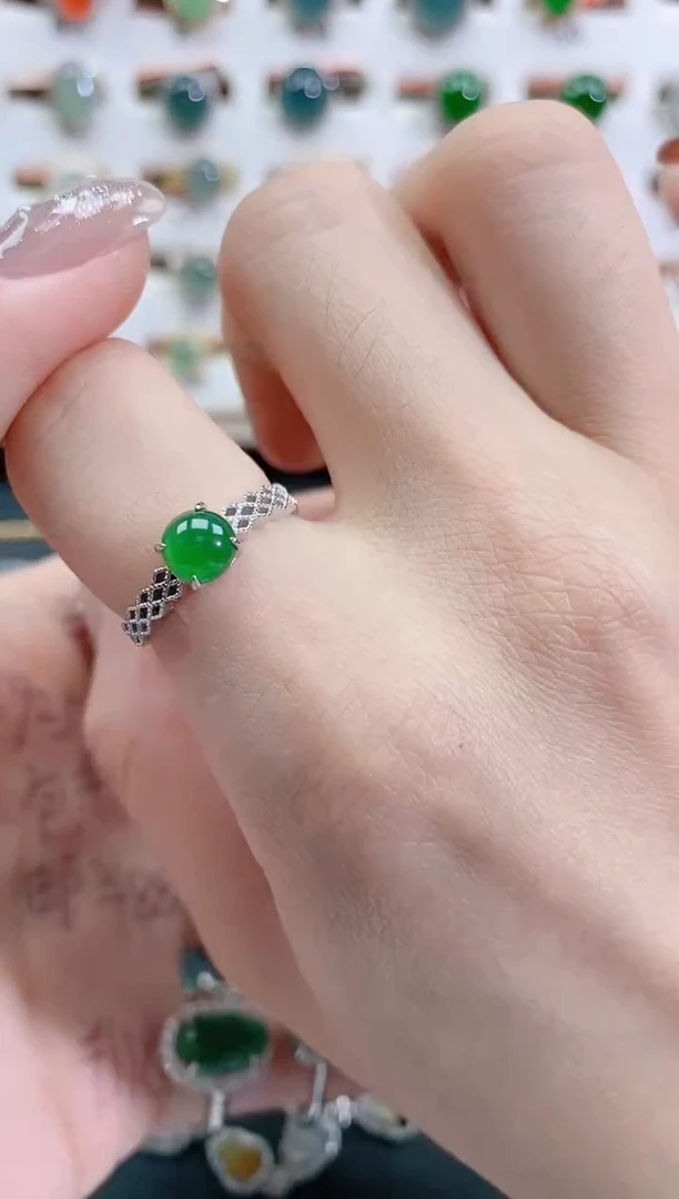 银S925镶嵌戒指翡翠天然翡翠