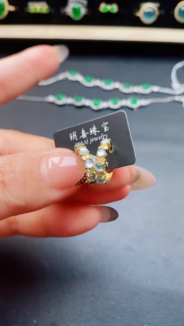 翡翠银S925镶嵌耳饰5080