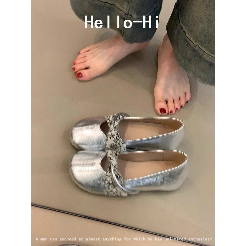 羊皮版~新中式芭蕾风圆头小单鞋女一脚蹬内增高浅口平底玛丽珍鞋
