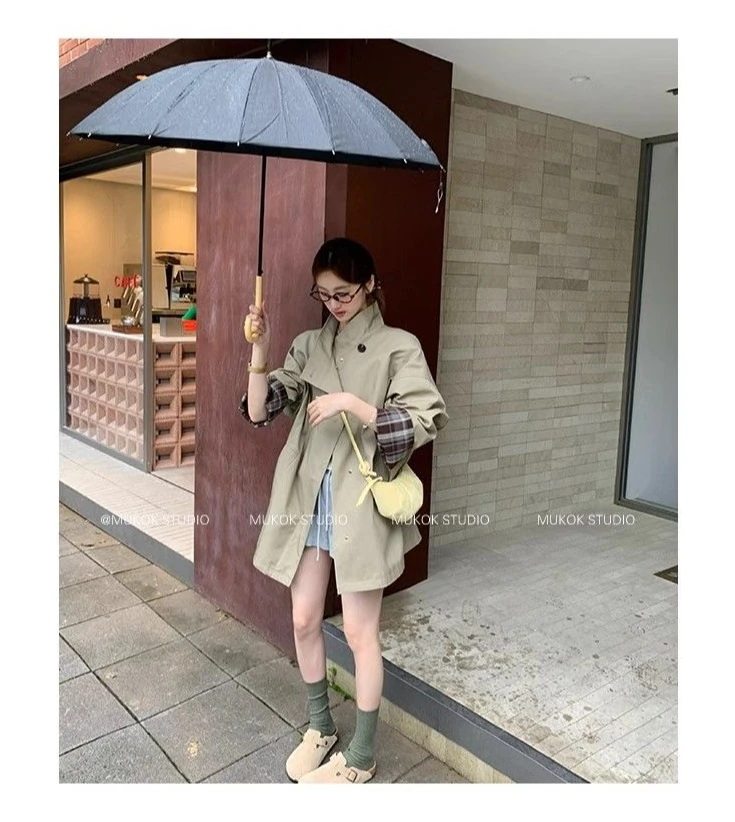 【欧美风】2025春秋新款设计感撞色风衣女英伦风显瘦洋气时尚外套