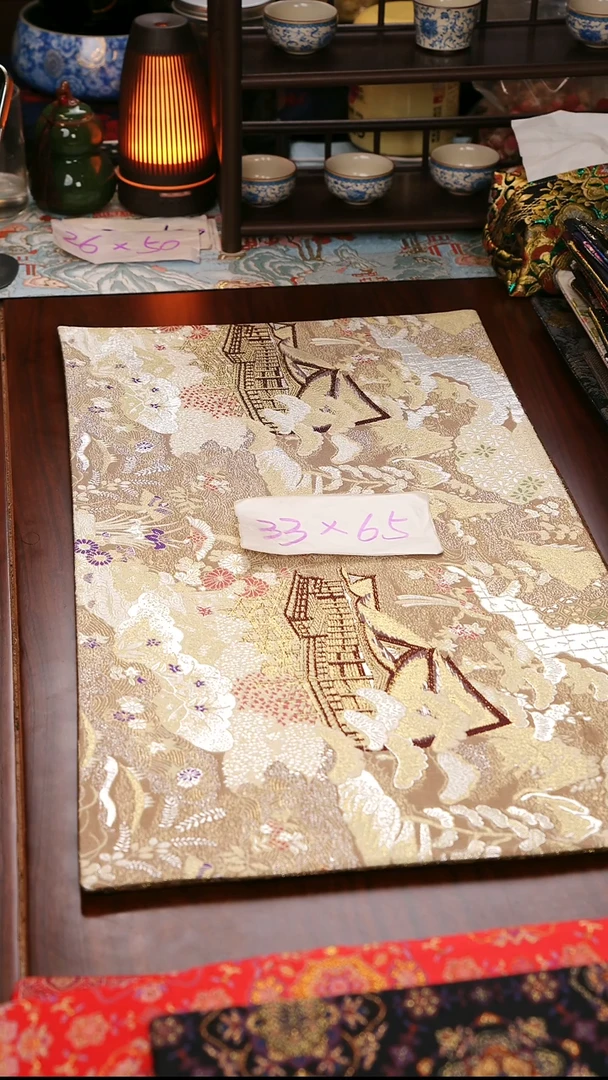 【西阵织亭台楼阁浅咖双面】中国风干泡织锦茶席33*65