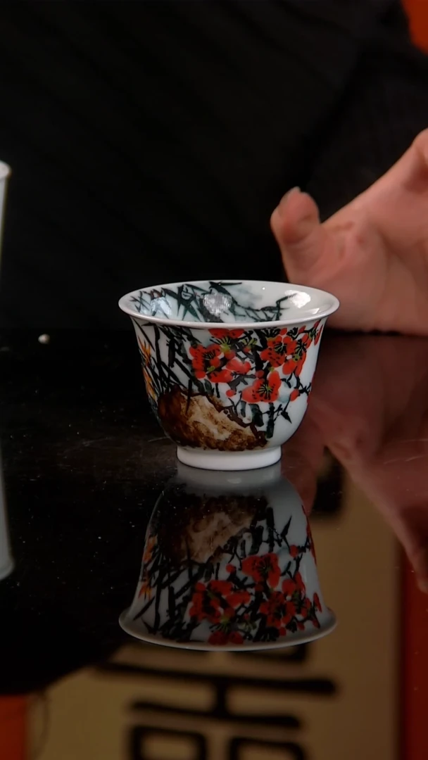 李华手绘釉中五彩梅兰竹菊大铃铛杯