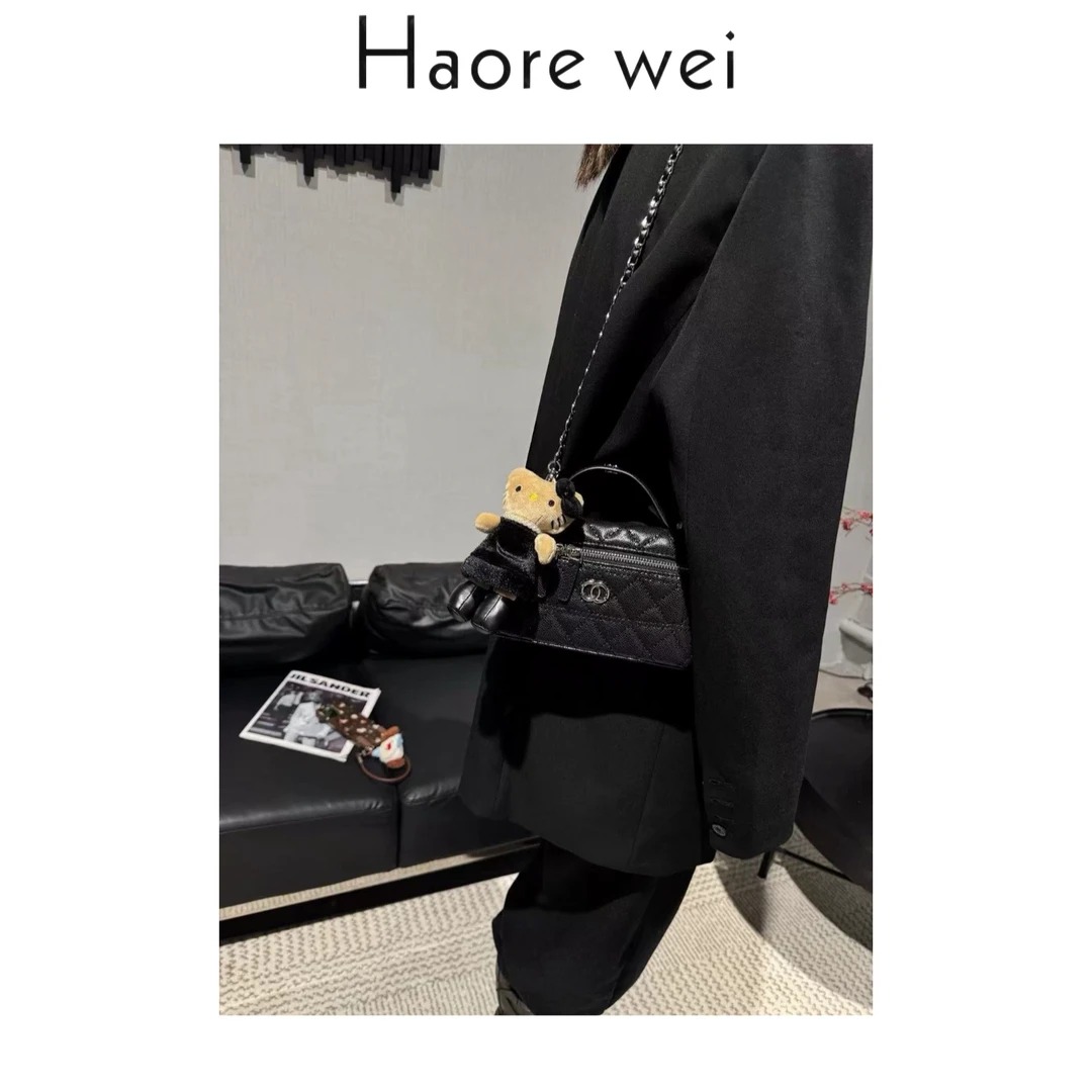 Haore Wei2025新款复古甜美韩系菱格手提小香链条单肩斜挎包