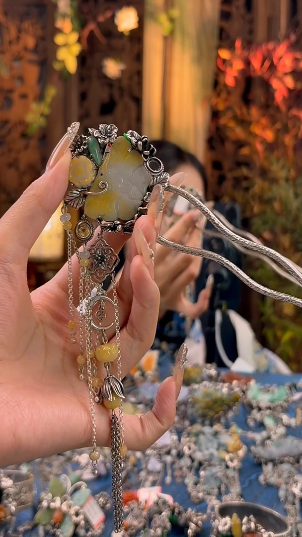 银S925镶嵌挂件翡翠发簪