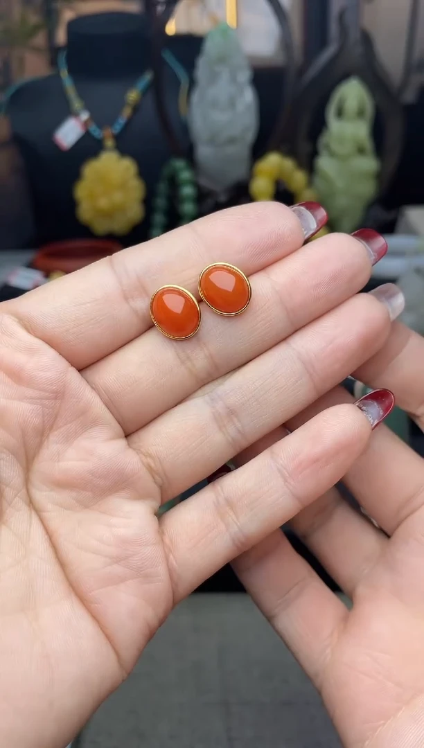 【闪购商品】南红玛瑙耳饰银S925镶嵌耳饰n044