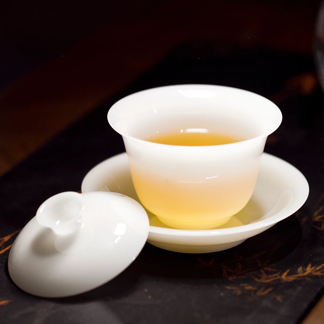 青云贮月-荔枝冻璞玉瓷白瓷三才盖碗功夫泡茶器泡茶碗带盖茶具