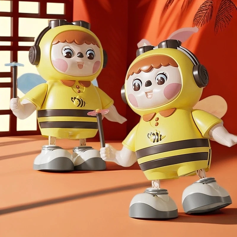 【可选蓝牙+灯光、音量可调】电动跳舞玩具蜜蜂软胶耳朵带灯光音乐
