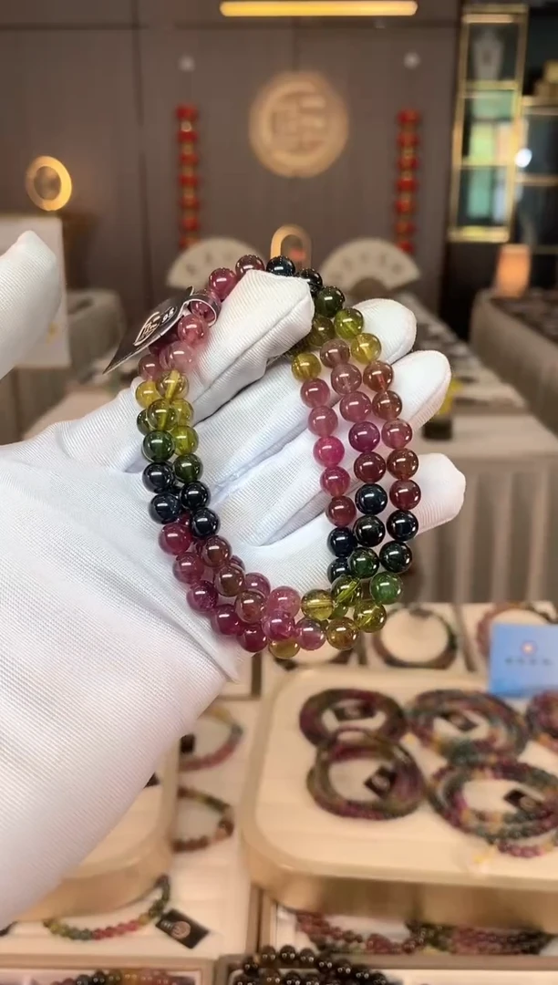 未镶嵌冰透体老矿碧玺彩虹三圈手串6mm+碧玺多样性发货一条xion