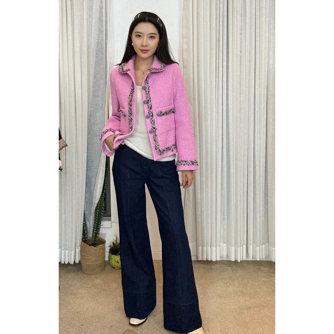 青羽家设计感显瘦显腿长中腰直筒牛仔裤