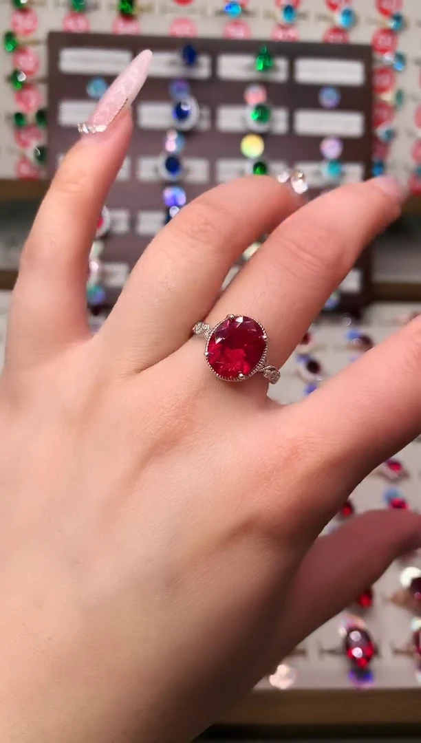 无925银典藏 轻奢 鸽血红红色系10*12银托戒指