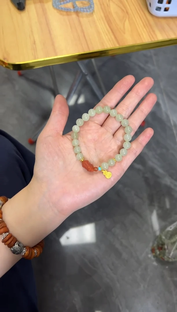 手链未镶嵌和田玉和田玉圆珠南红貔貅款手链[1357]