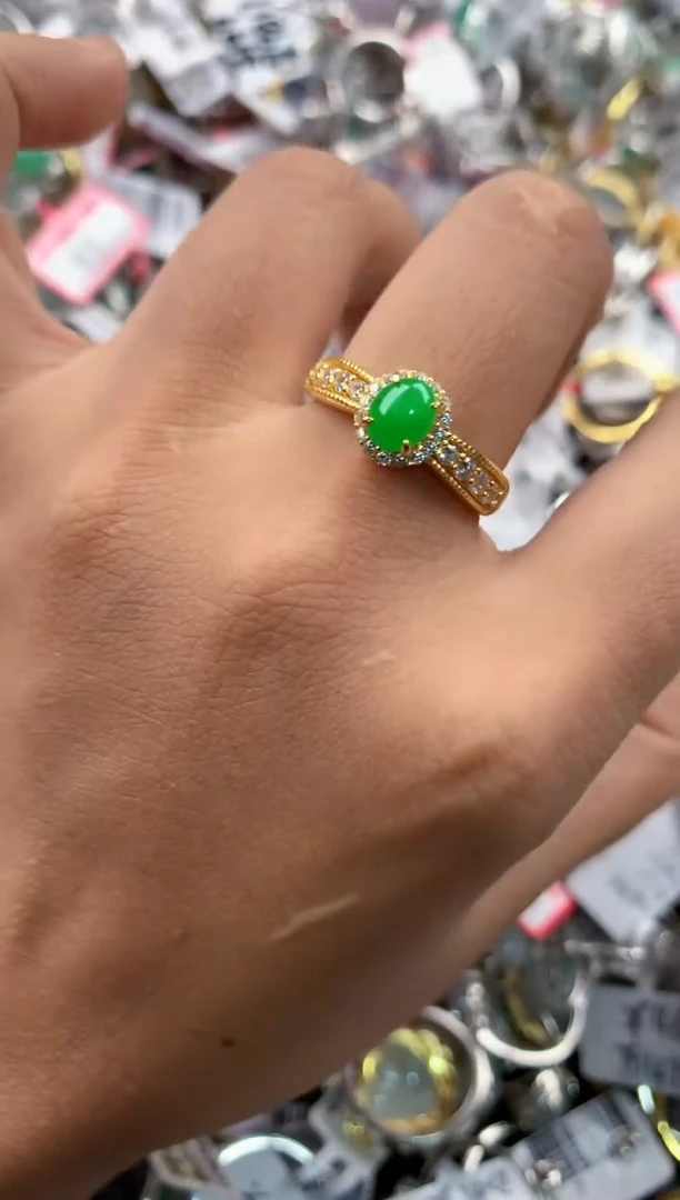 银S925镶嵌戒指翡翠浅*～999          6