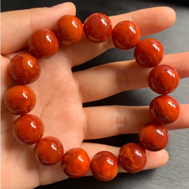 南红玛瑙牛血火焰纹手串15MM+
