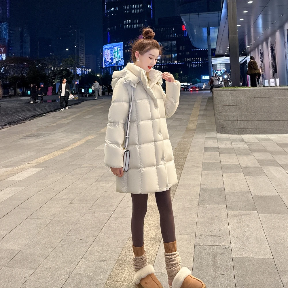 奥顿思兰迪云朵泡芙鹅绒服女冬季连帽中长款小个子加厚外套面包服