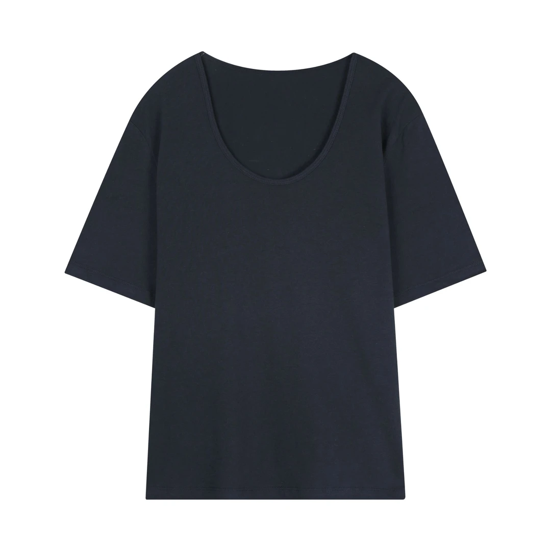 白弓BAIGONG/2025新款纯色极简通勤百搭U领T恤60129X