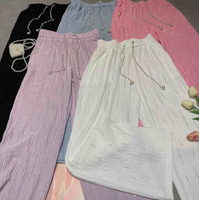 YBF3仙女裤2025春夏流星雨珍珠长裤宽松休闲透气薄款阔腿夏季百搭