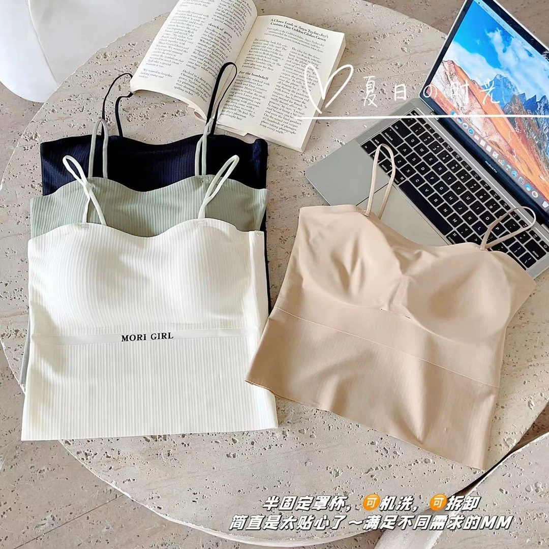 ss一体式固定杯外穿上衣美背吊带内搭带胸垫无钢圈无痕吊带背心