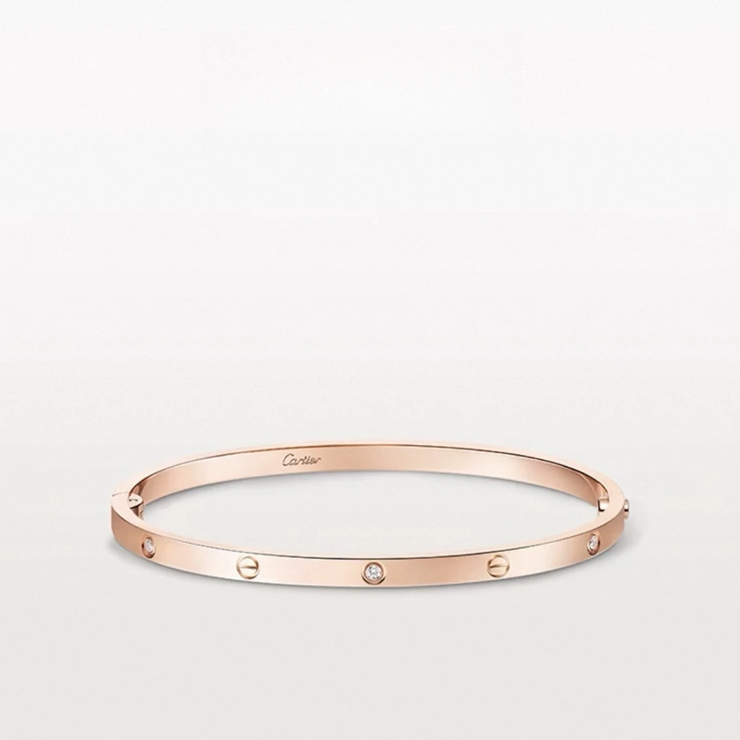99新 Cartier/卡地亚 7姐专场/18K玫瑰金窄板6钻手镯16码 21年