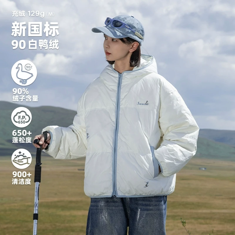 早乙女惠子90白鸭绒saotome户外滑雪小人印花撞色羽绒服4392