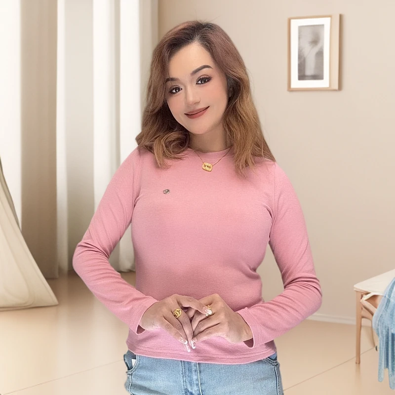 时尚百搭半高领修身纯色圆领打底3382