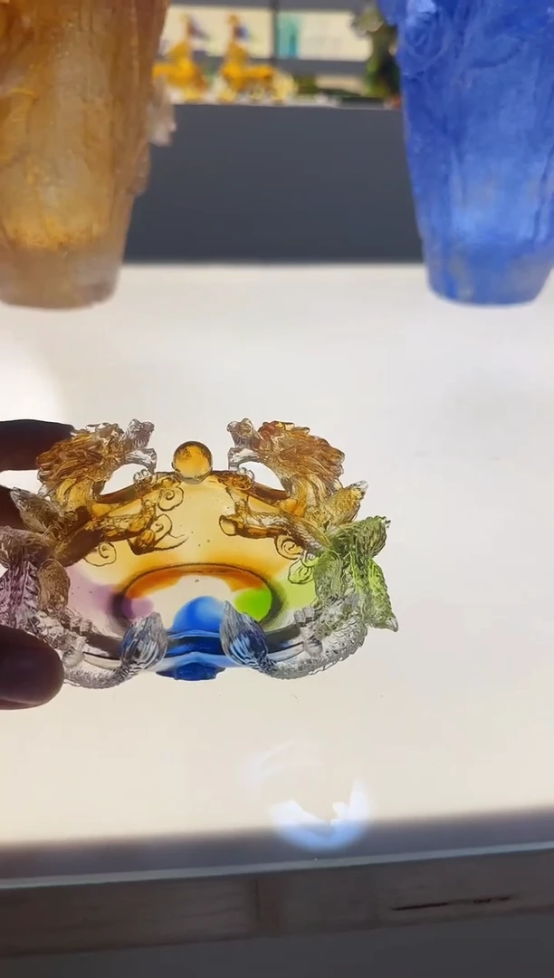 手工艺品琉璃双龙戏珠聚宝盆
