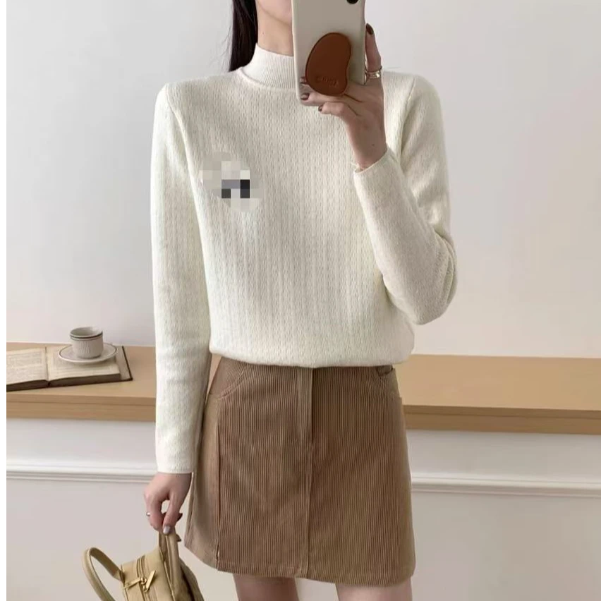 2024冬季新款加绒加厚新款修身高领针织打底衫女长袖百搭套头