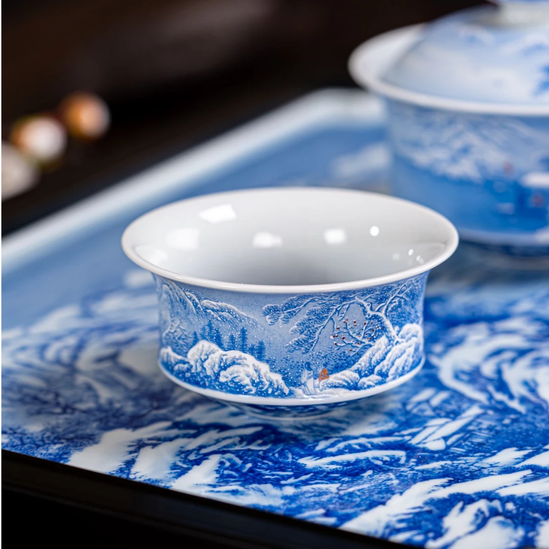 【墨舍名窑】预售7天 云山片玉釉上宝石蓝踏雪寻梅马蹄杯