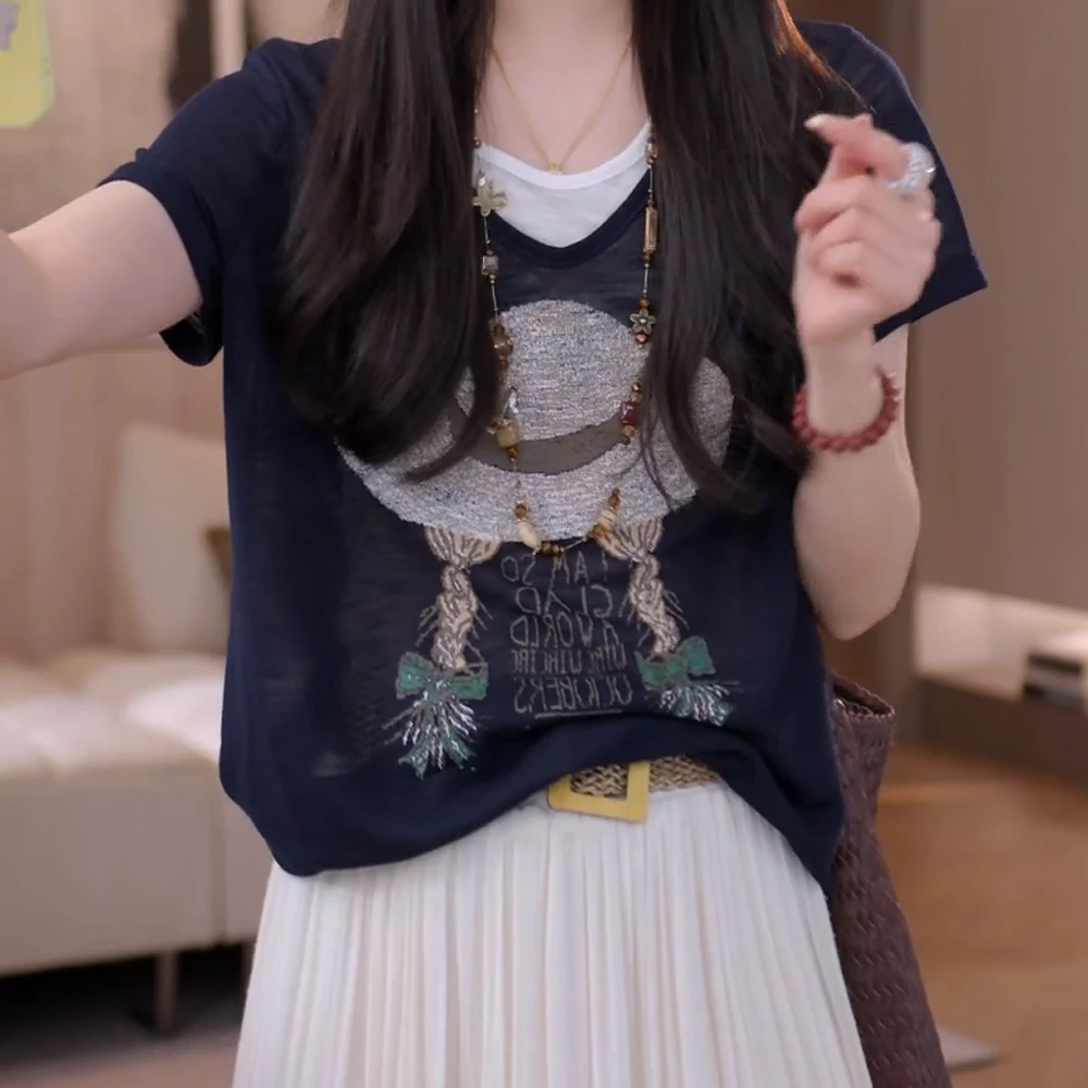 小草帽 2025春夏上新麻质透气清爽假两件短袖