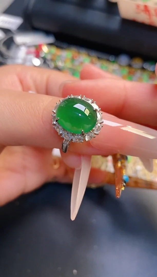 银S925镶嵌戒指翡翠天然