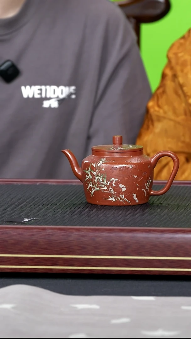 茶壶紫砂紫砂55 紫宗  雪客折扇宫灯 粗砂朱泥 200cc