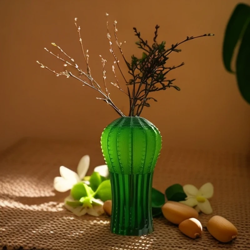 仙人掌系列磨砂高款玻璃花瓶高级感客餐厅玄关插花家用花瓶高颜值