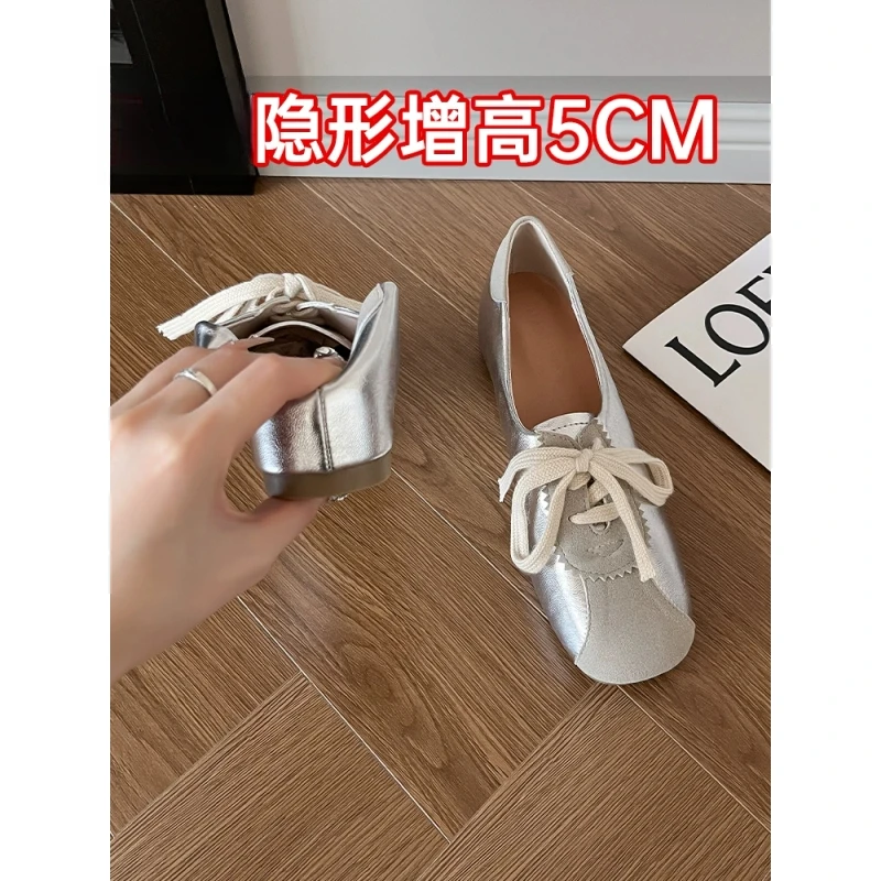 牛皮版~5厘米浅口玛丽珍系带2025春秋新款软底平底奶奶小皮单鞋女