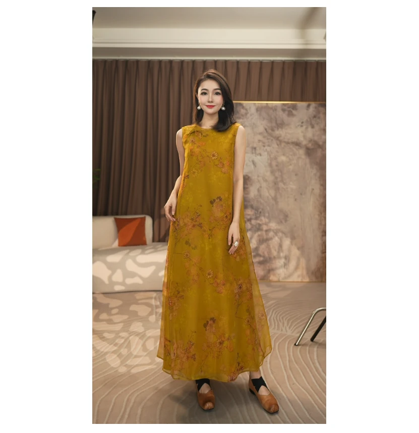 8258408 小菊·春夏新款百分百桑蚕丝连衣裙