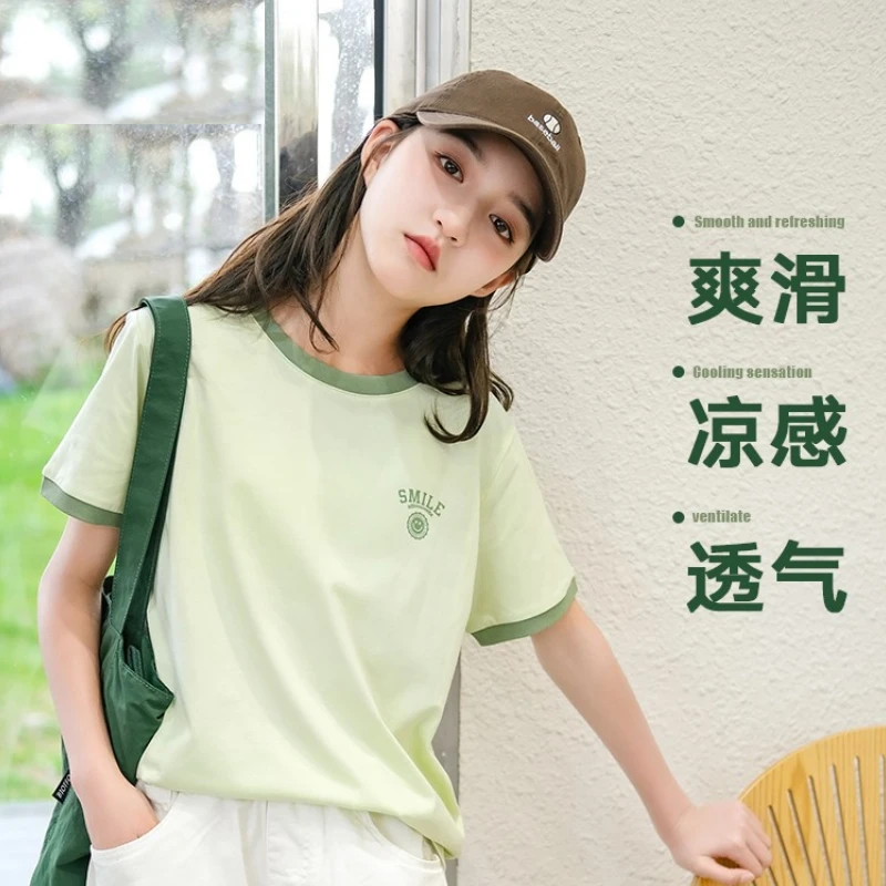 儿童t恤女童夏季洋气纯棉半袖休闲夏天薄款宽松上衣中大童清新装