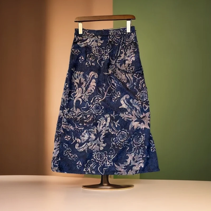 新中式重磅提花青花瓷时尚复古优雅开叉直筒半身裙2025新设计正品
